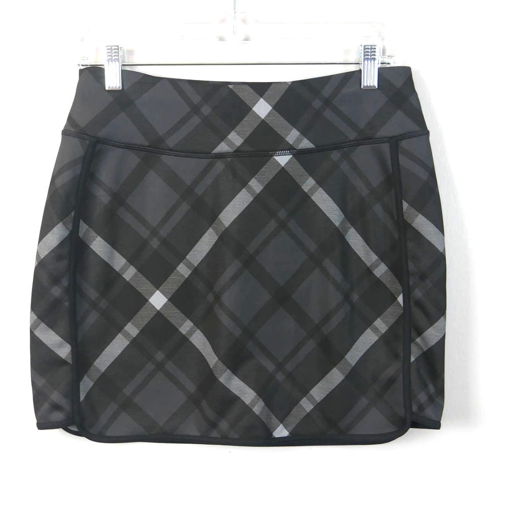 Athleta Tech Wander Mini Skirt Gray Plaid Fleece Lined Size Small